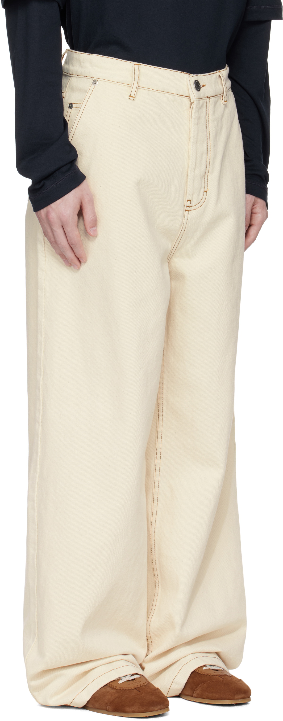 AMI Paris Beige Cotton Wide Fit Jeans AMI