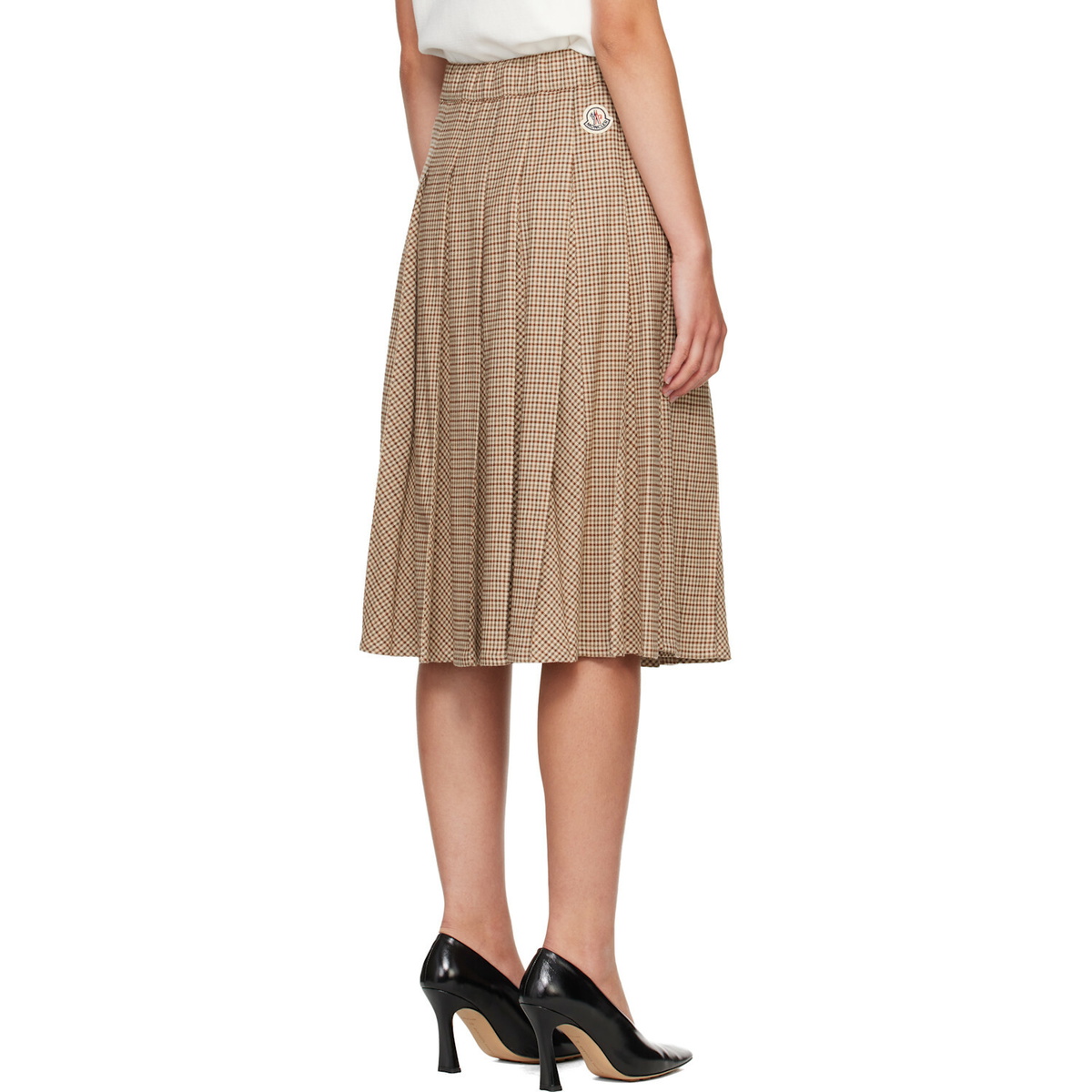 Moncler Beige Viscose & Wool Stretch Microcheck Midi Skirt