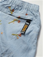 KAPITAL - Wide-Leg Belted Embroidered Cotton-Chambray Bermuda Shorts - Blue
