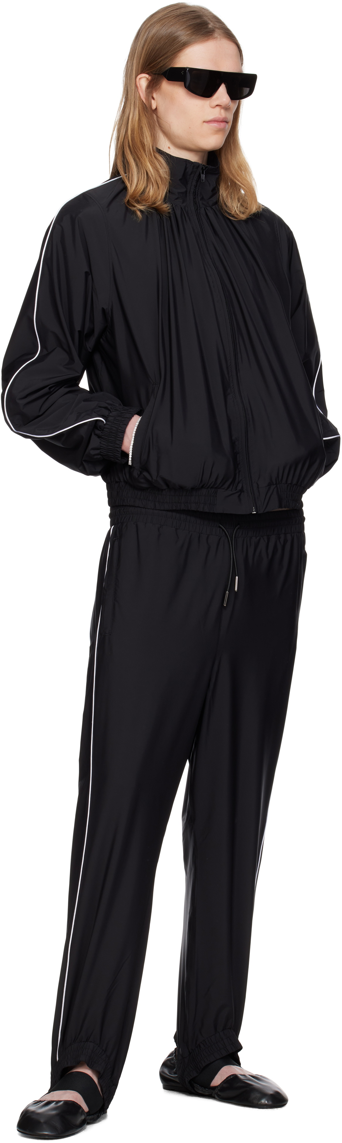 ALAINPAUL Black Gathered Neck Track Jacket