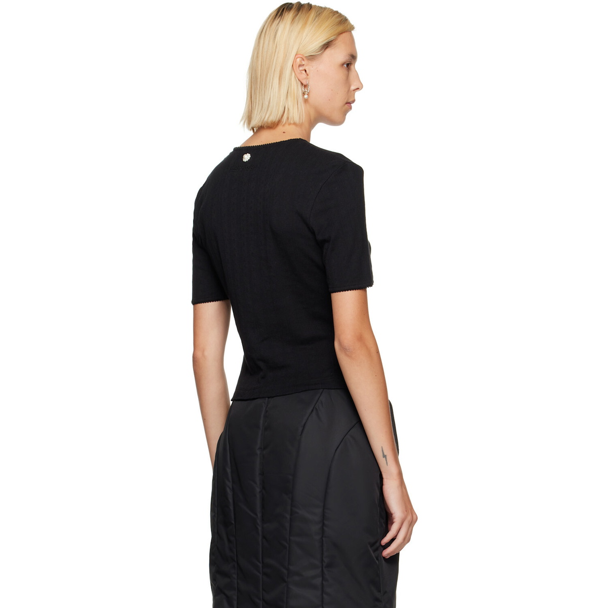 Simone Rocha Black Cropped Pointelle T-shirt