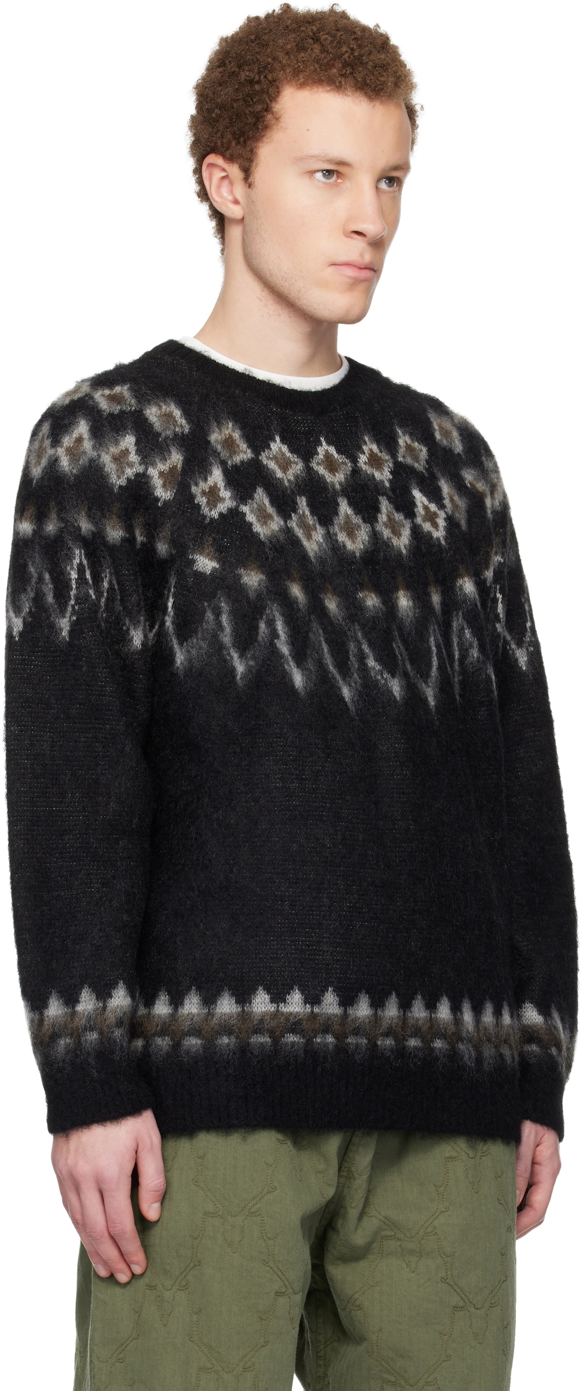 South2 West8 Black Mohair Crew Neck Sweater