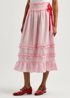 Damson Madder Olivia Gingham Cotton Midi Skirt Light Pink