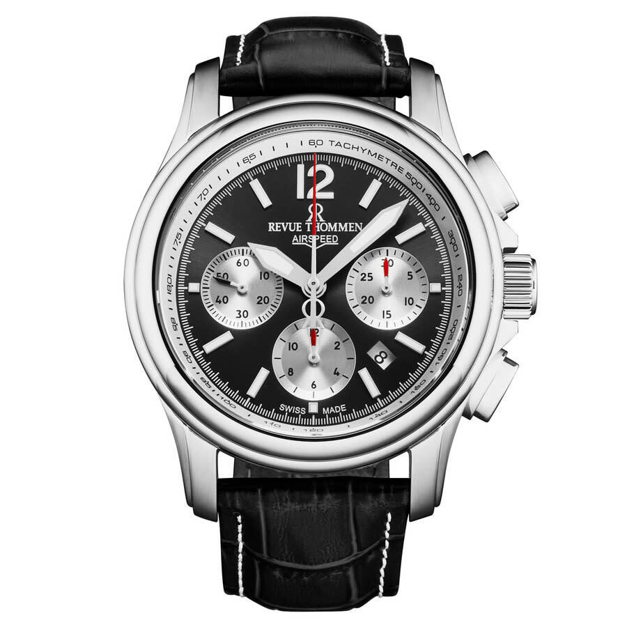 REVUE THOMMEN AIR SPEED 自動巻き腕時計 Revue Thommen Men's 'Air speed' Black Dial Black Rubber
