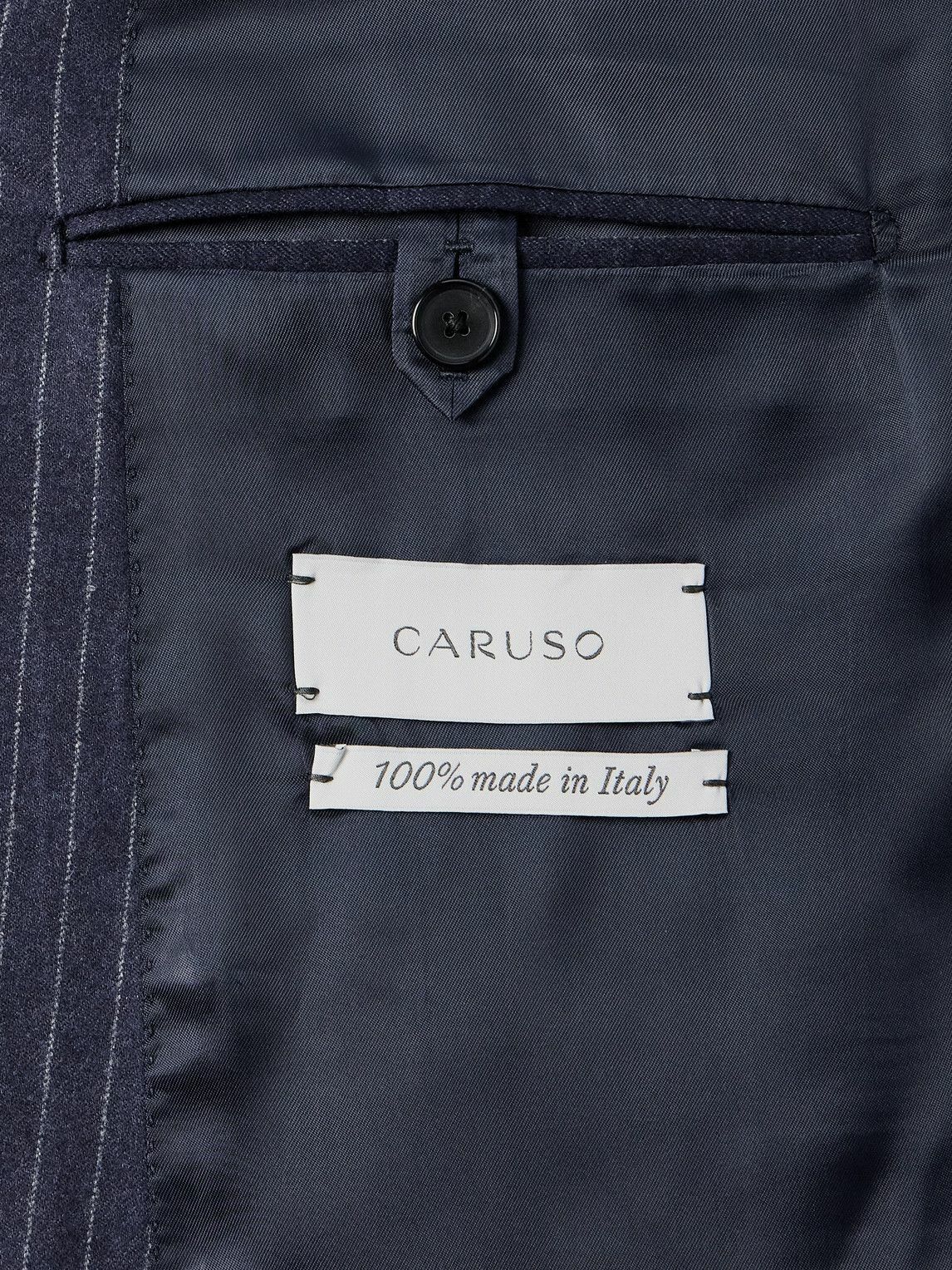Caruso - Double-Breasted Pinstriped Wool Suit Jacket - Blue