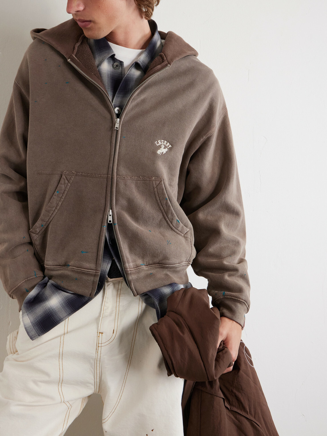 Cherry Los Angeles - Logo-Embroidered Paint-Splattered Cotton-Jersey Hoodie - Brown