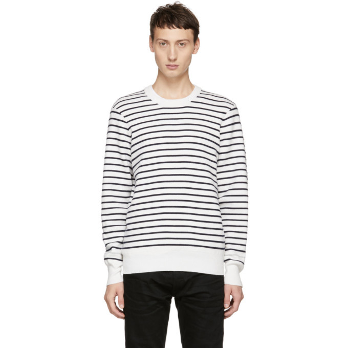 Rag and Bone White and Navy Striped Crewneck Sweater Rag and Bone