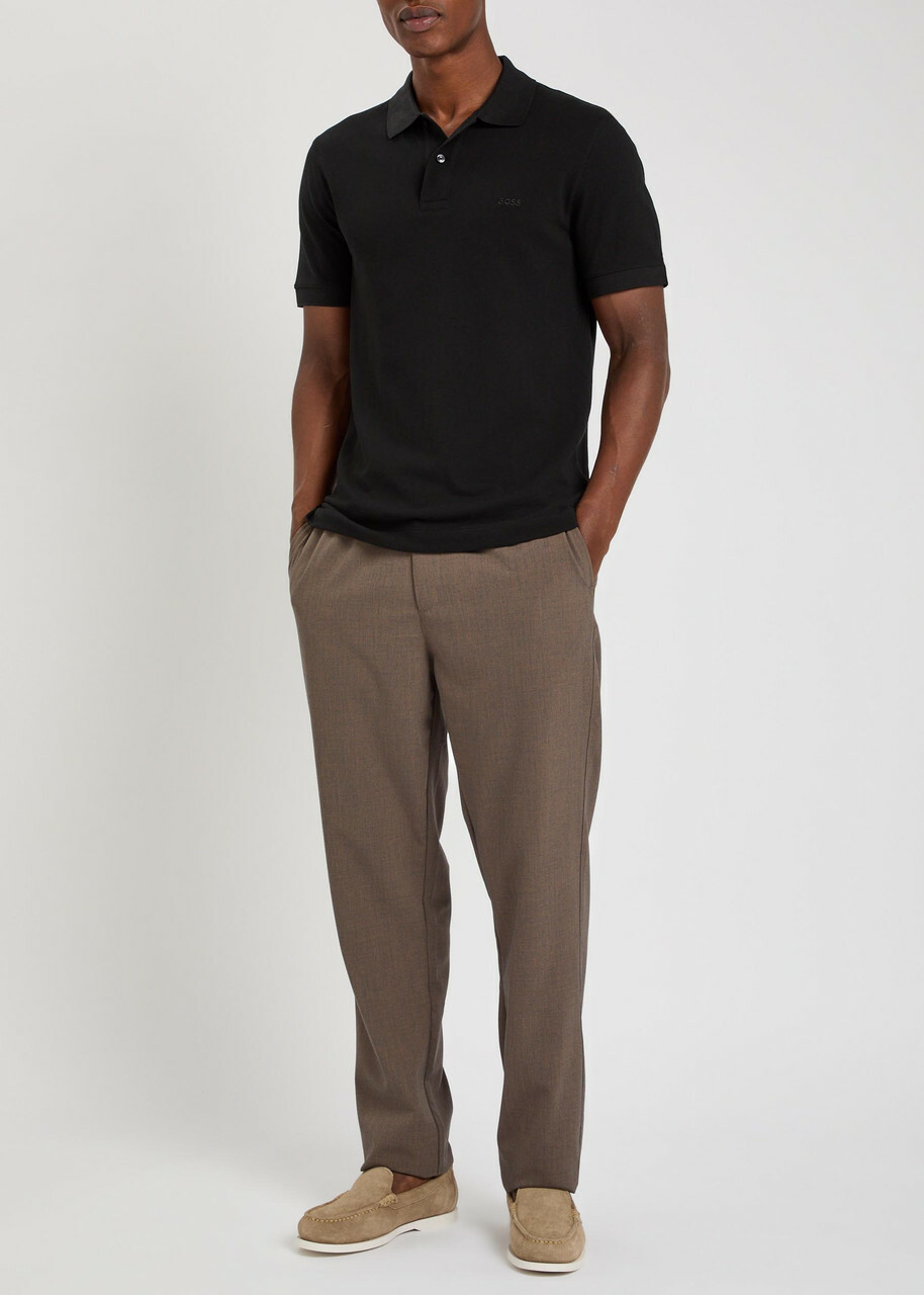 Boss Pallas Logo-embroidered Piqué Cotton Polo Shirt Black