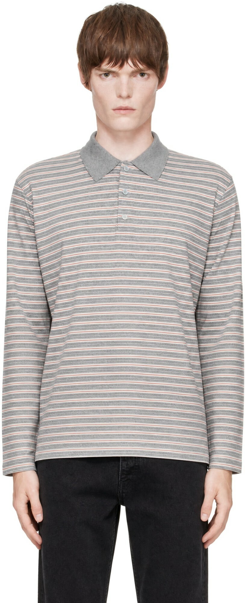 COOR Gray Multi Pin Pique Long Sleeve Polo