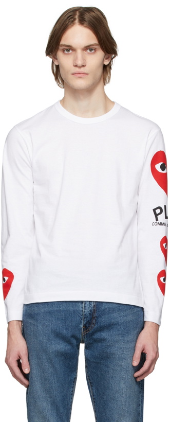 Photo: COMME des GARÇONS PLAY White & Red Multi Heart Long Sleeve T-Shirt