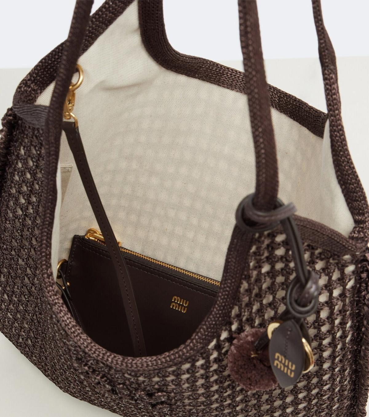 Miu Miu Ivy crochet raffia-effect shopper
