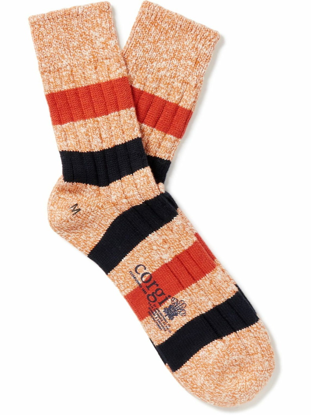 Photo: Corgi - Striped Ribbed Cotton Socks - Orange