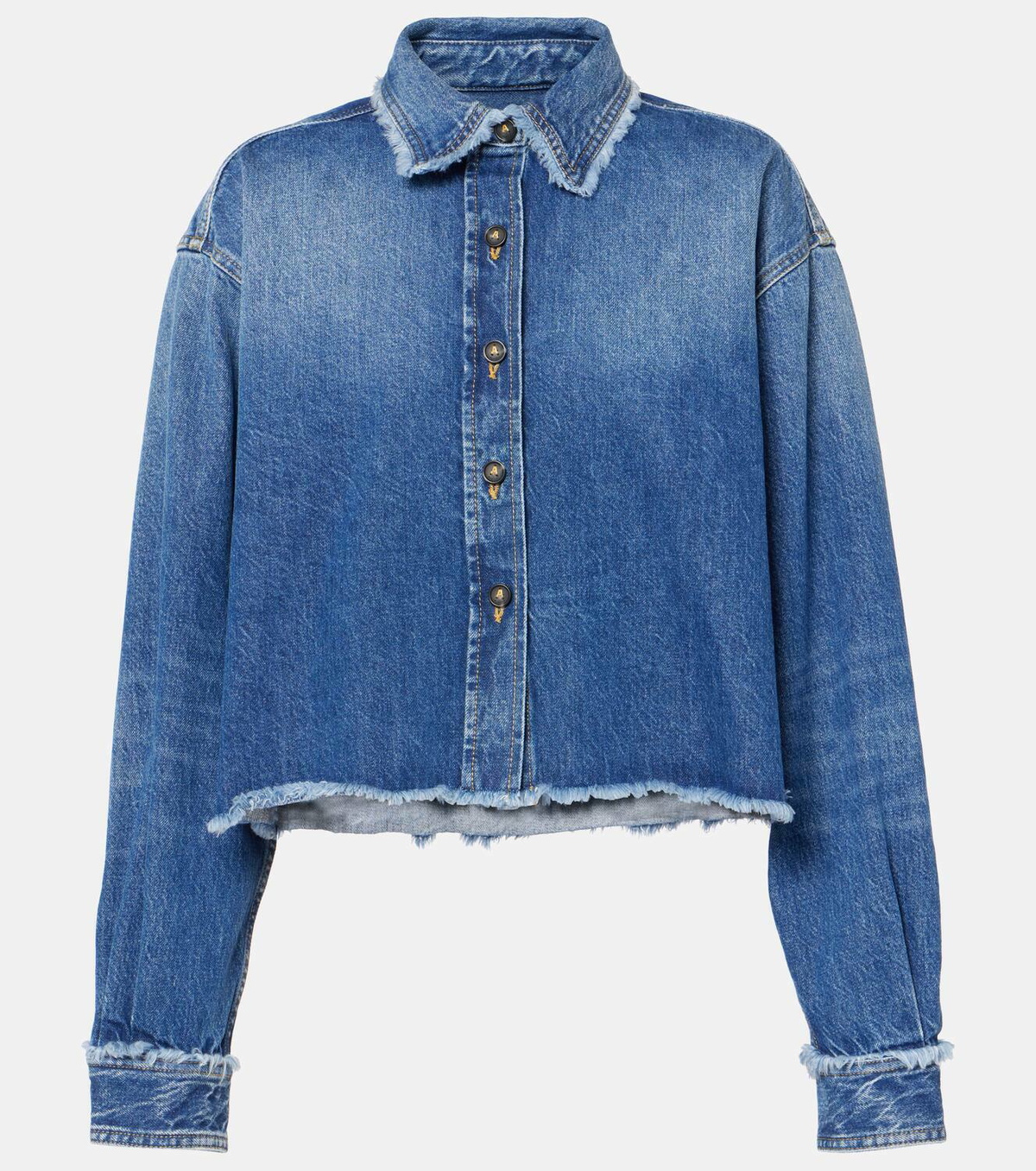 Alanui Fringed cropped denim overshirt