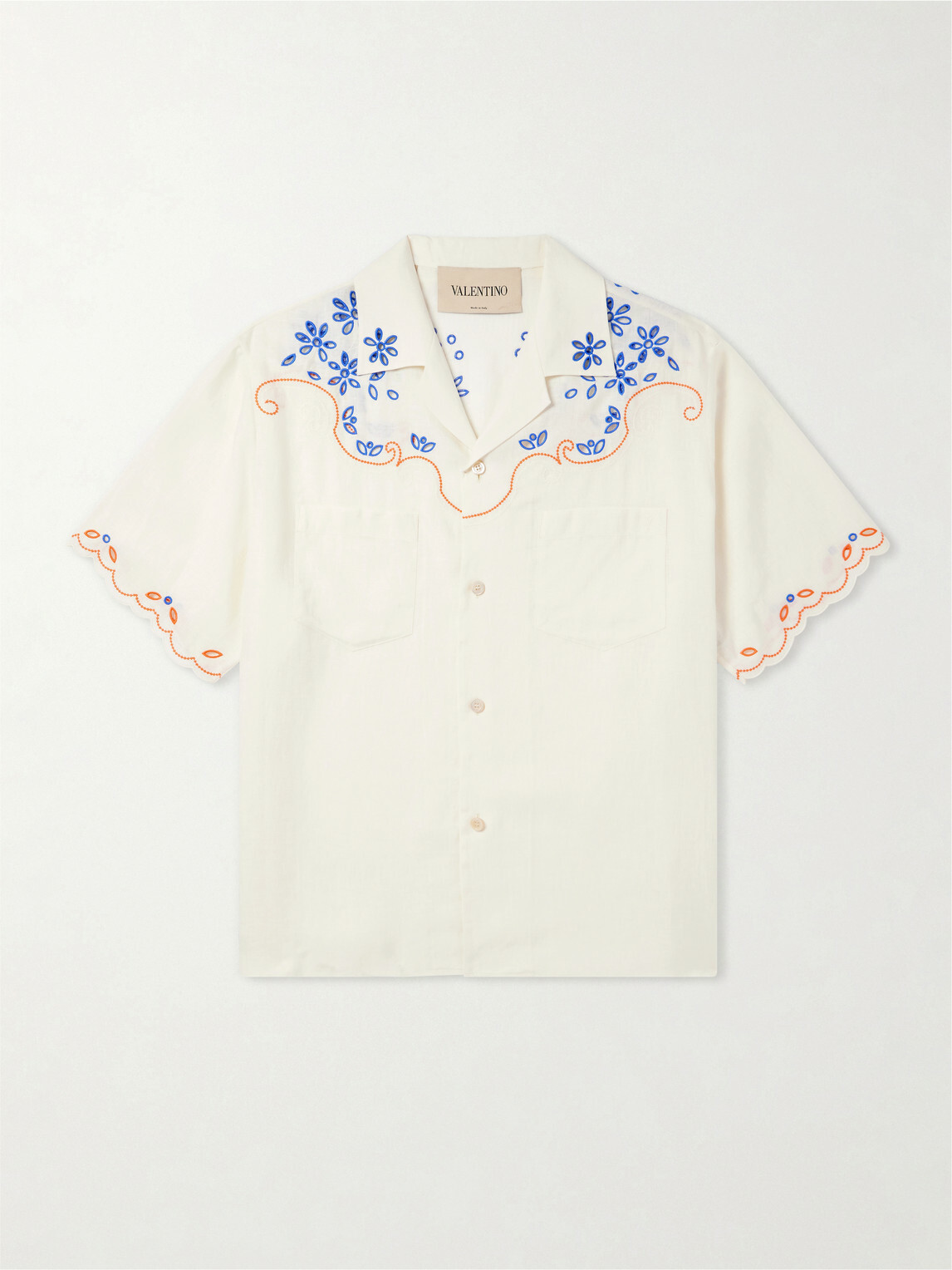 Valentino Garavani - Camp-Collar Embroidered Linen Shirt - Neutrals