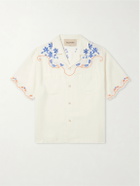 Valentino Garavani - Camp-Collar Embroidered Linen Shirt - Neutrals
