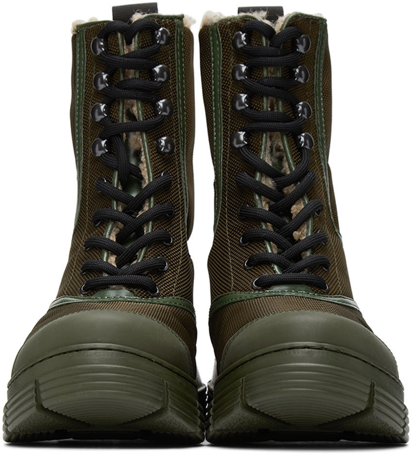 GANNI Khaki Recycled Mixed Lace-Up Boots GANNI