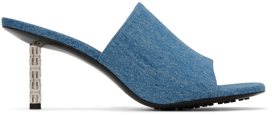 サンダル・ミュール GIVENCHY MEDIUM BLUE DENIM G CUBE MULES Givenchy Blue G Cube Denim Mules Givenchy