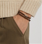 Hugo Boss - Braided Leather and Beaded Wrap Bracelet - Brown