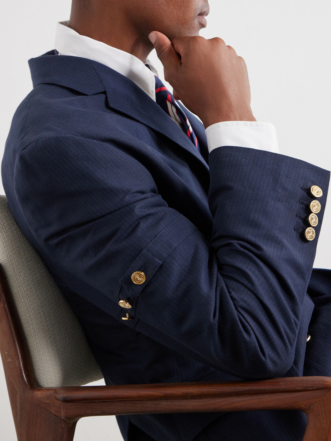 Thom Browne - Double-Breasted Striped Cotton and Linen-Blend Blazer - Blue