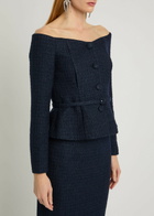 Roland Mouret Off-the-shoulder Bouclé top Navy