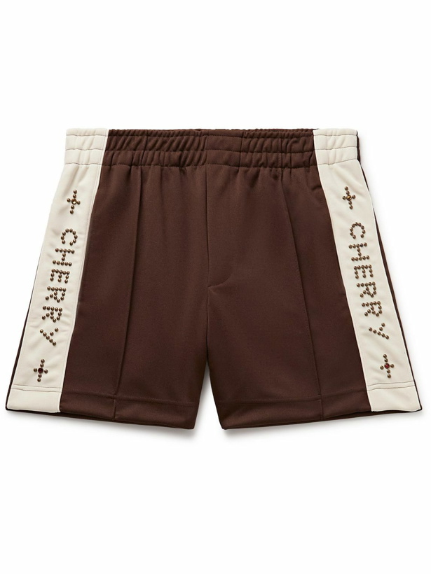 Photo: CHERRY LA - Straight-Leg Embellished Striped Tech-Jersey Shorts - Brown