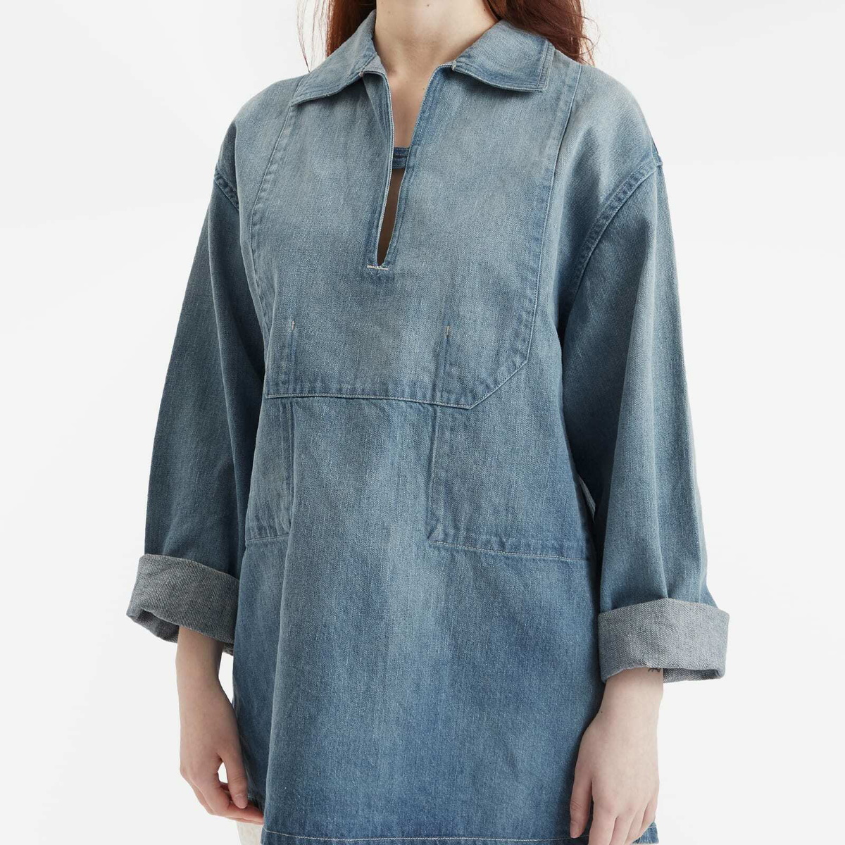 Auralee Women's Selvedge Faded Denim Shirt in Light Indigo