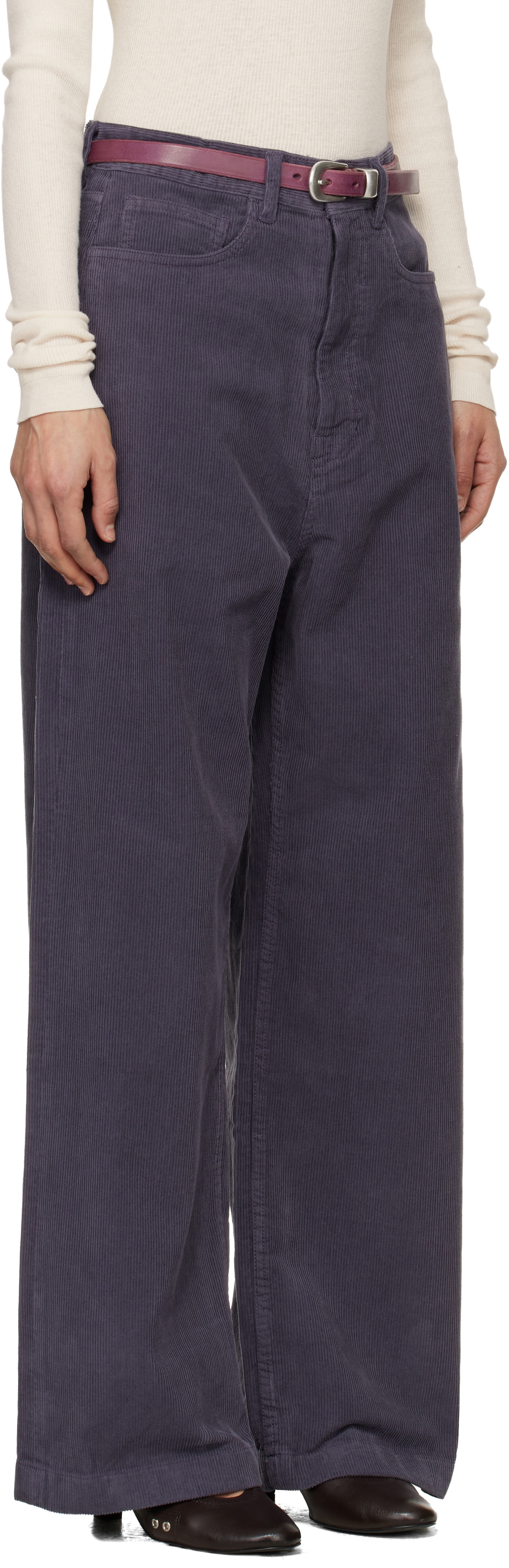 TONYWACK Purple Washed Corduroy Wide-Leg Trousers