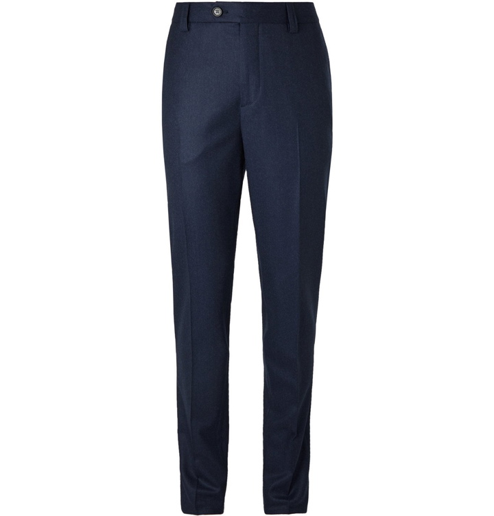 Photo: Brunello Cucinelli - Slim-Fit Virgin Wool-Flannel Trousers - Blue