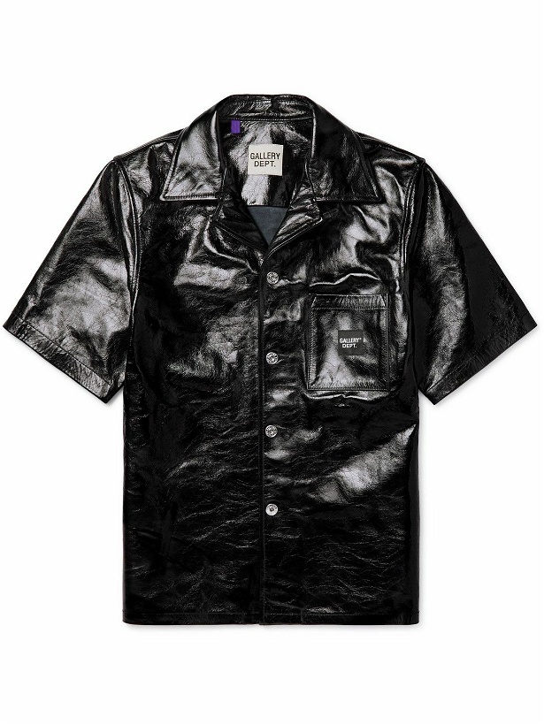 Photo: Gallery Dept. - Parker Convertible-Collar Logo-Appliquéd Crinkled Patent-Leather Shirt - Black