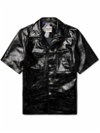 Gallery Dept. - Parker Convertible-Collar Logo-Appliquéd Crinkled Patent-Leather Shirt - Black