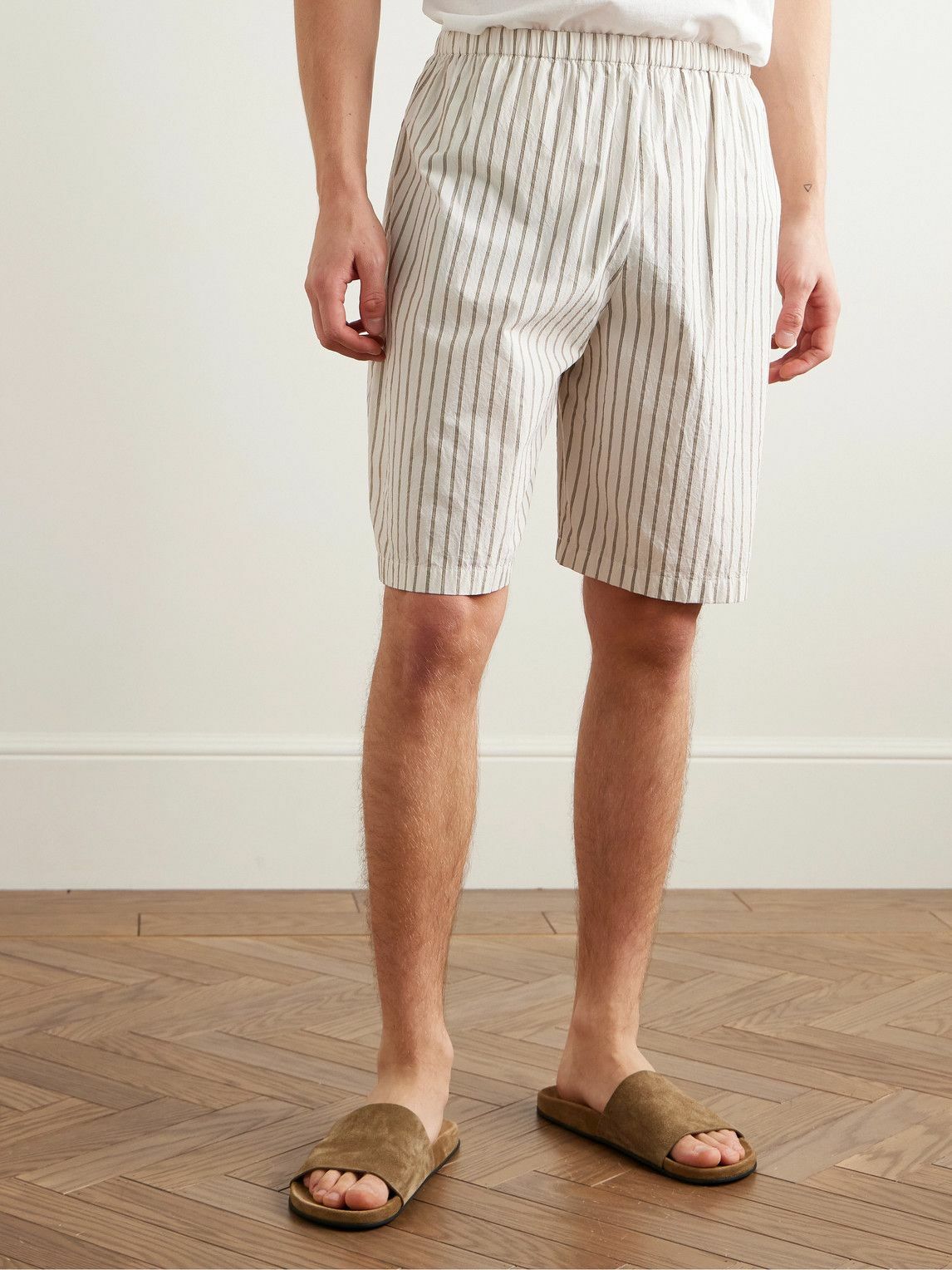 The Row - Zindel Straight-Leg Striped Cotton Shorts - Neutrals