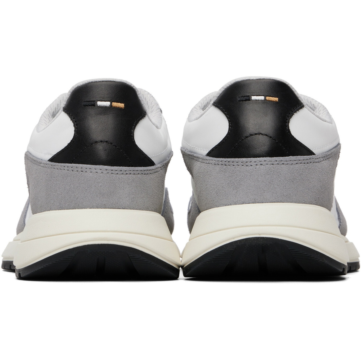 BOSS White & Gray Lightweight Fabric Suede Trim Sneakers