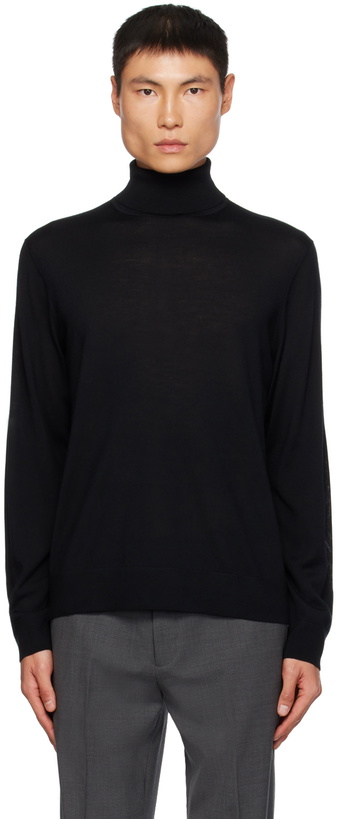 Photo: Theory Black Rib Trim Turtleneck