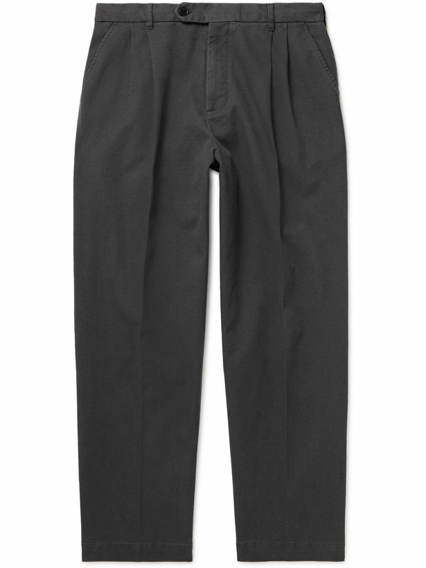 Photo: mfpen - Classic Tapered Pleated Organic Cotton-Twill Trousers - Gray