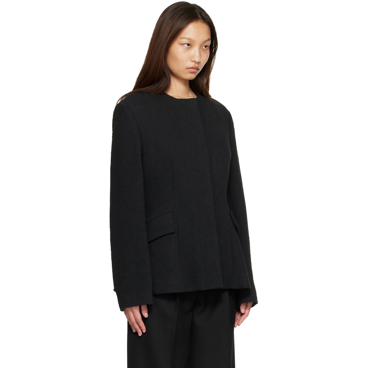TOTEME Black Jacquard Cotton Blazer