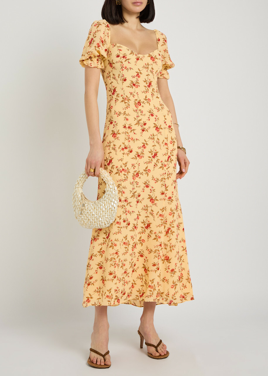 Reformation Gloria Floral-print Chiffon Midi Dress Yellow