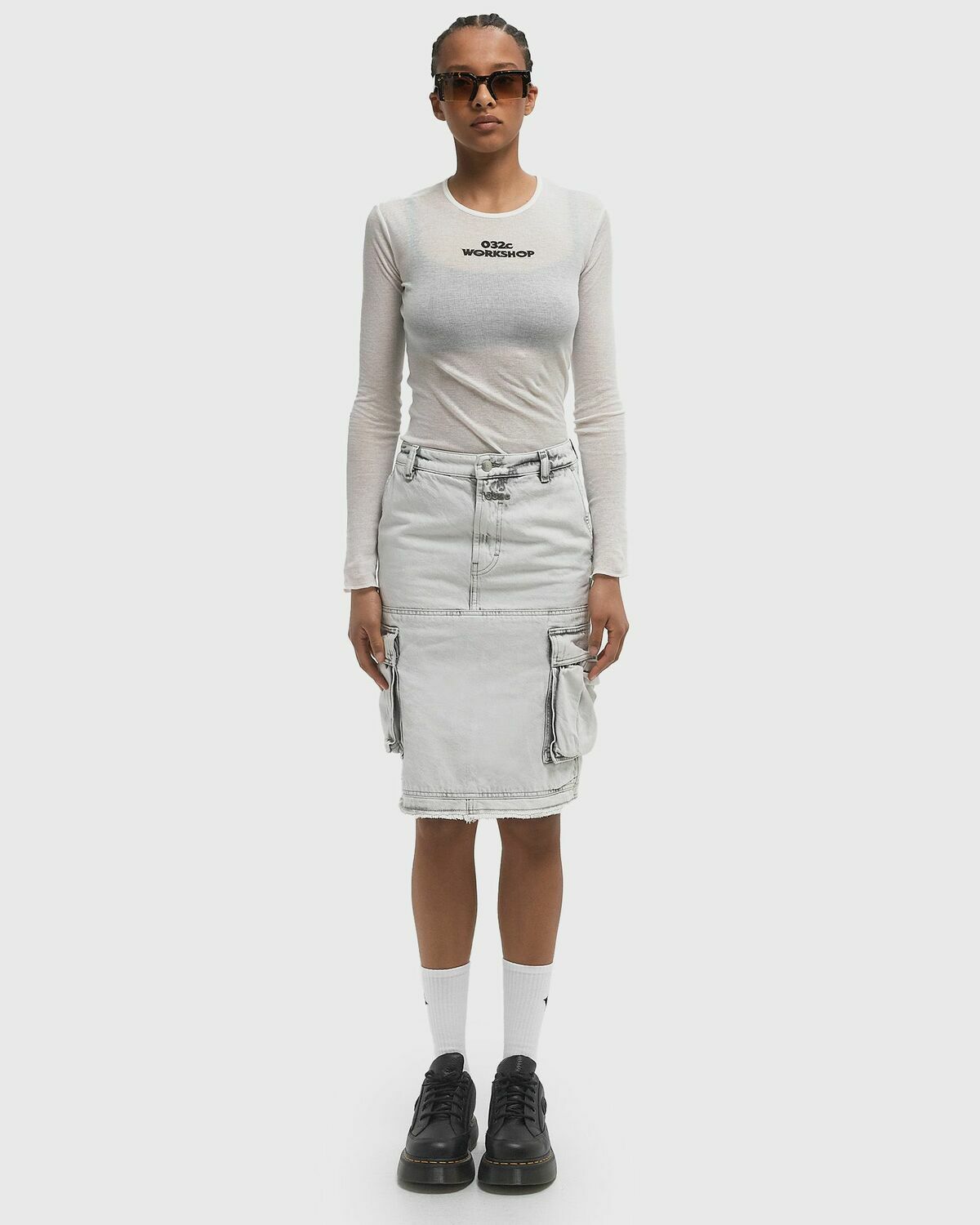 032c MY OWN MIND FRAYED DENIM SKIRT Grey Women