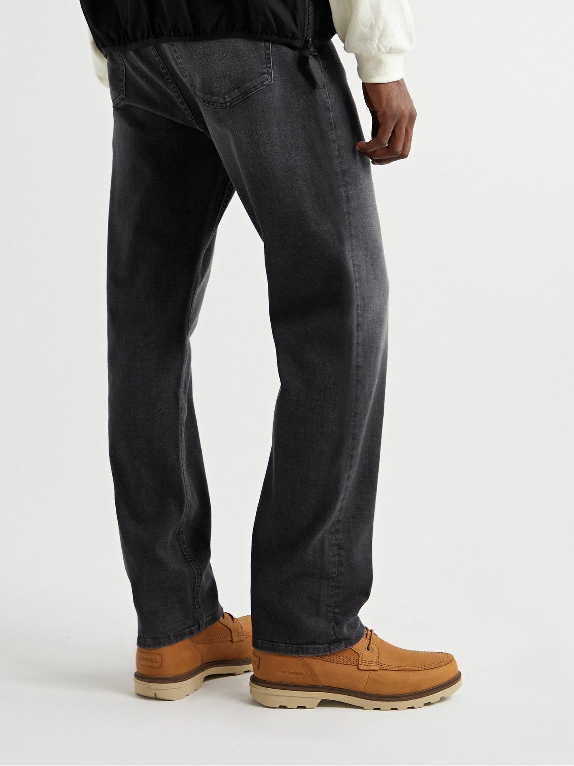 The Aftermath Distressed Hem Straight Leg Jeans in Black Denim