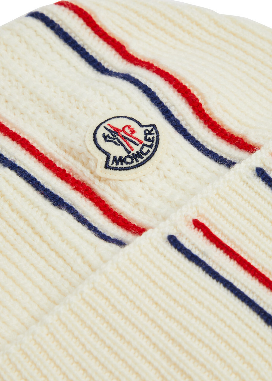 Moncler Striped Ribbed Wool Beanie - Cream