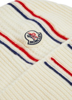 Moncler Striped Ribbed Wool Beanie - Cream