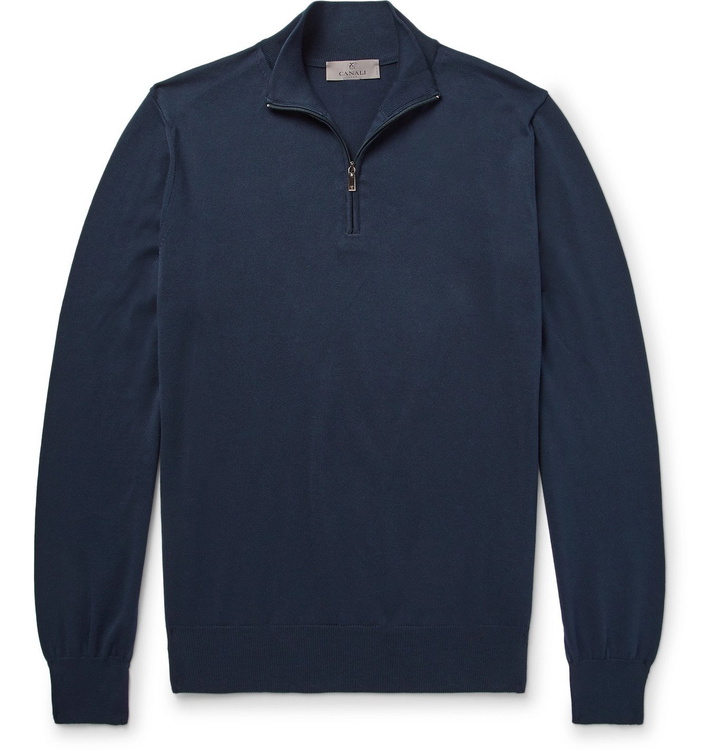Photo: CANALI - Cotton Half-Zip Sweater - Blue