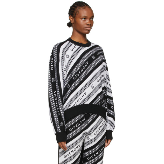 Givenchy White and Black Wool Jacquard Chain Sweater Givenchy