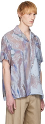 YOKE Blue Flower Printed Open Collar Shirt