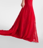 Costarellos Dante lace-trimmed silk georgette gown