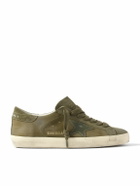 Golden Goose - Super-Star Distressed Suede-Trimmed Full-Grain Leather Sneakers - Green