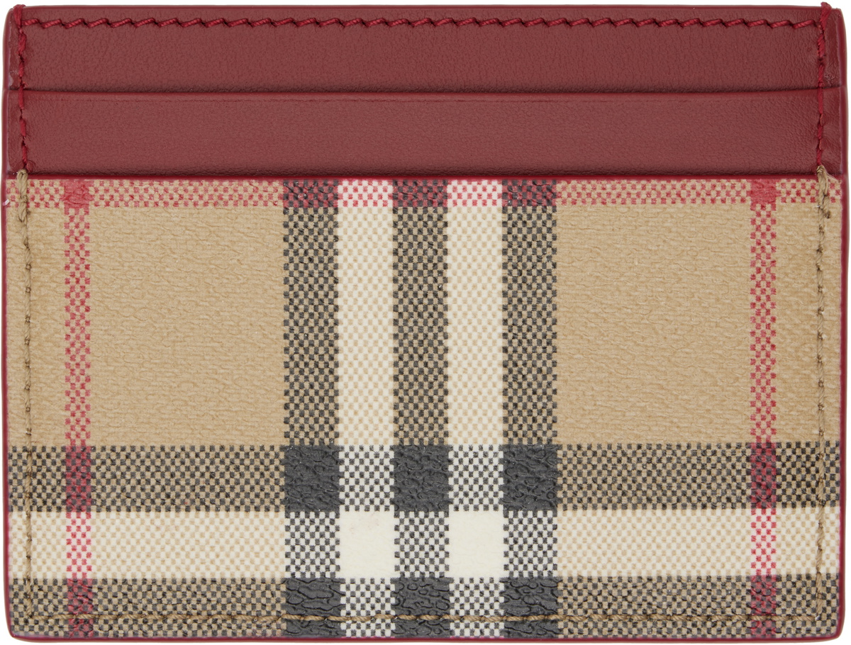 Burberry Beige & Burgundy Check Card Holder