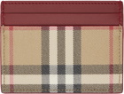 Burberry Beige & Burgundy Check Card Holder