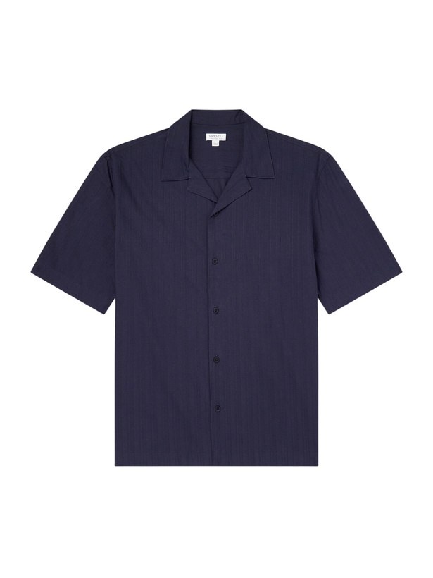 Photo: Sunspel - Camp-Collar Textured-Cotton Shirt - Blue