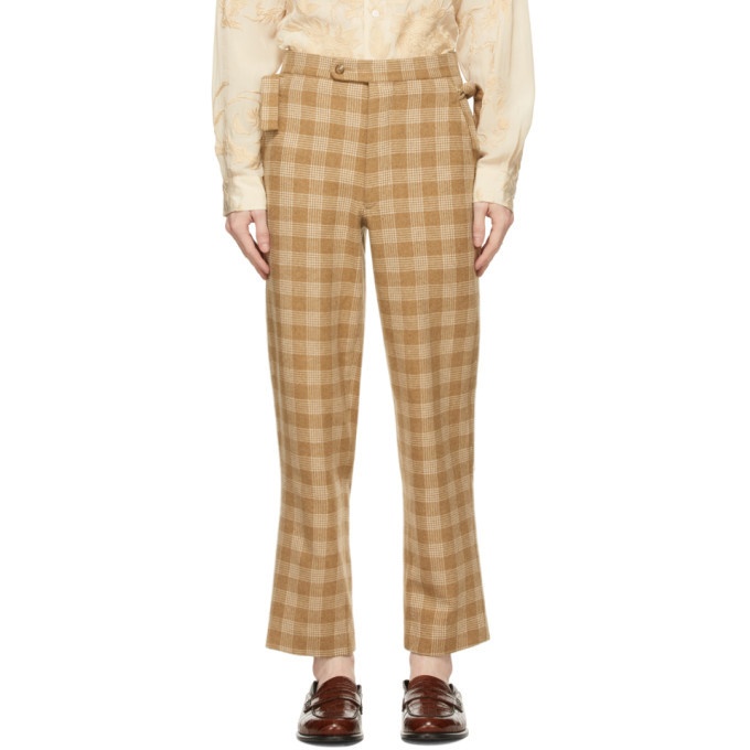 Photo: Bode Beige and White Oatmeal Plaid Trousers