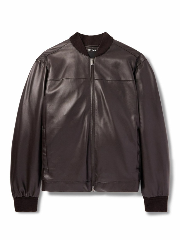 Photo: Zegna - Slim-Fit Leather Jacket - Brown
